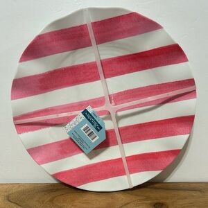 Hobby Lobby Set of 4 Melamine Dinner Plates Pink Stripe Scalloped 10.8” NEW